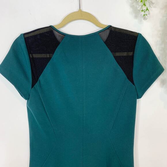 DVF DIANE VON FURSTENBERG Havana sheath dress emerald green mesh shoulder 2963 - Picture 6 of 12